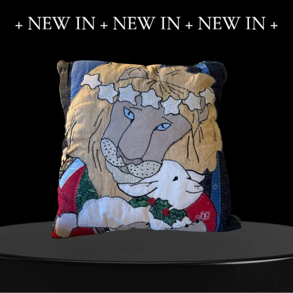 Quilted Lion and Lamb Holiday Pillow -Vintage
